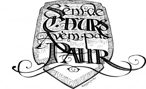 Blason calligraphié "Sèm de Caors, avèm pas paur" - dessin noir et blanc après toilettage vectoriel