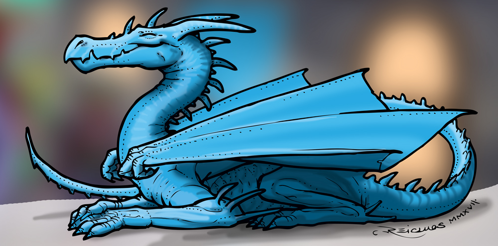 Dragon bleu gentil et souriant