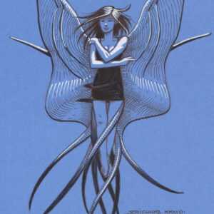 Inktober 2018 : Flowing / Fluide - l'apnéiste Julie Gautier en fée sous-marine