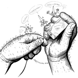 Les gros doigts et le téléphone (Inktober 2018 jour 17: "Gonflé" / "Swollen")