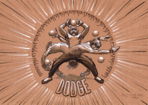 Inktober 2023 : "Dodge" / "Esquive" - mélange de Matrix et Dodgeball